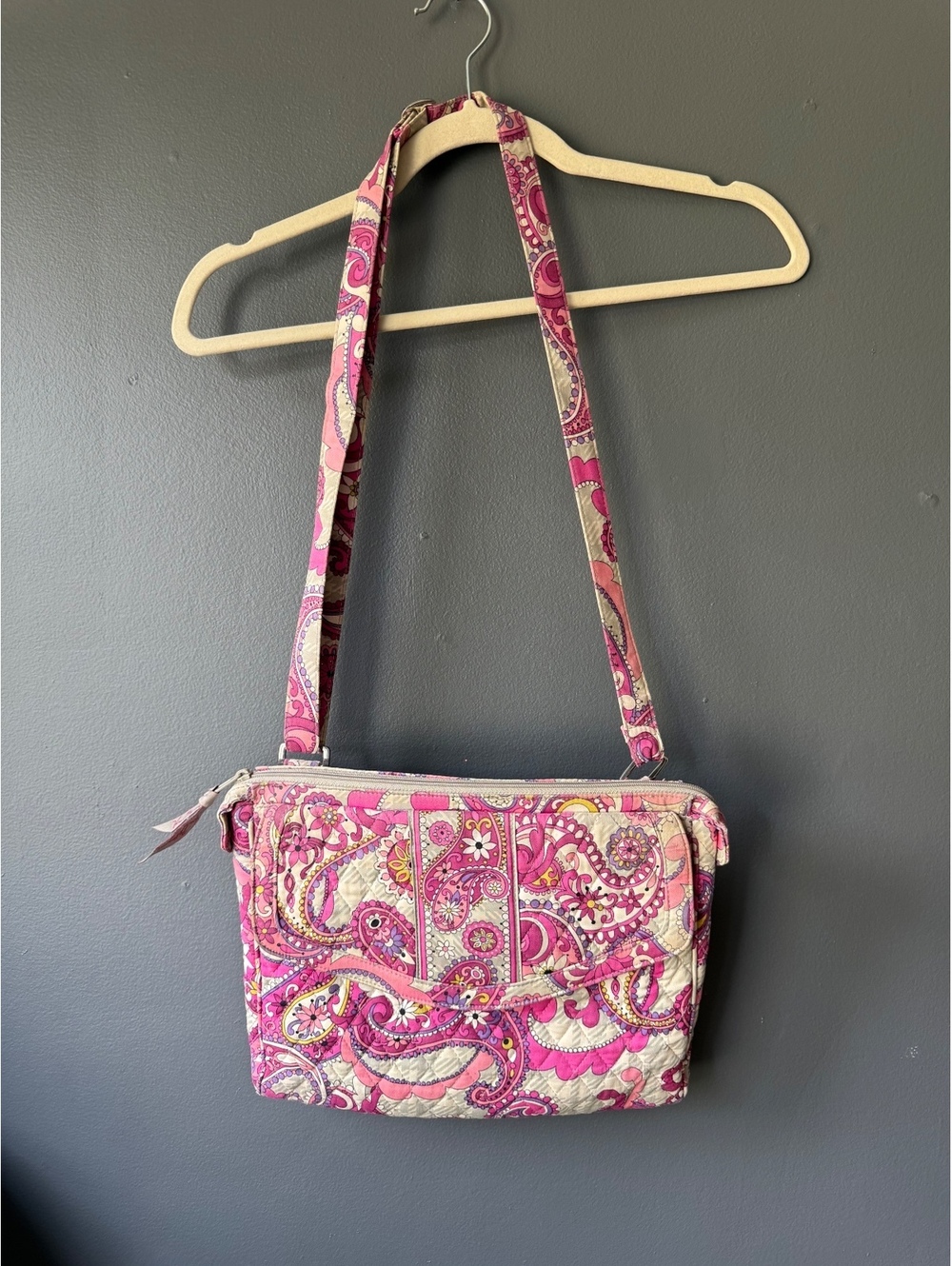 Vera Bradley Quilted Crossbody Bag in Pink Paisley Pattern